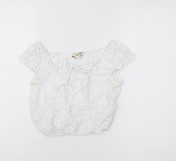 Pull&Bear Women's White Peasant Blouse Size S