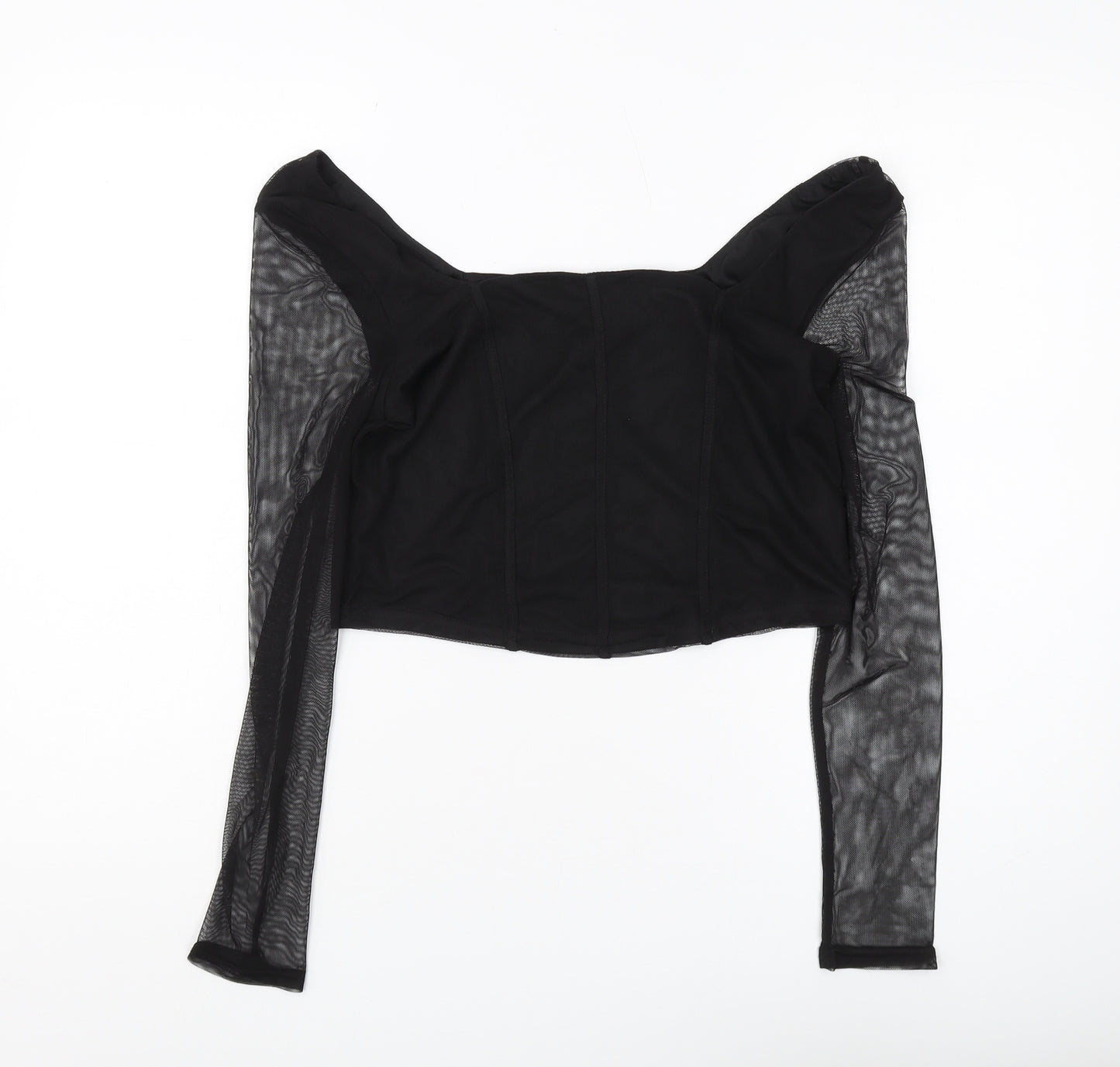 New Look Women's Black Cropped Mesh Top Size 14
