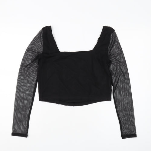 New Look Women's Black Cropped Mesh Top Size 14