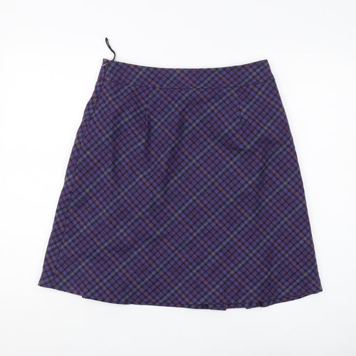 Marks and Spencer Women Purple A-Line Check Skirt UK 10