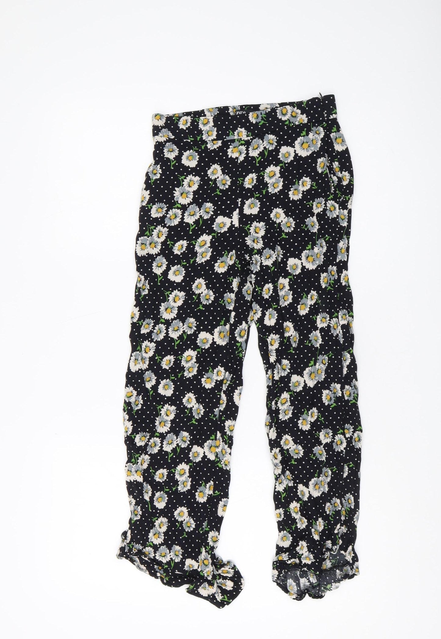 Zara Women's Black Floral Polka Dot Trousers XS