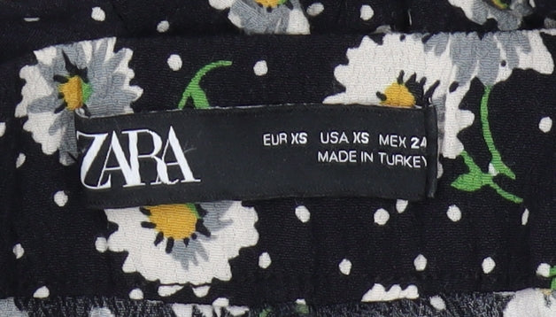 Zara Women's Black Floral Polka Dot Trousers XS
