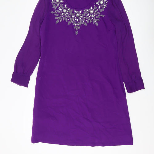 South Women's Purple Embroidered Shift Dress Size 12