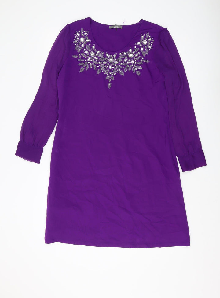 South Women's Purple Embroidered Shift Dress Size 12