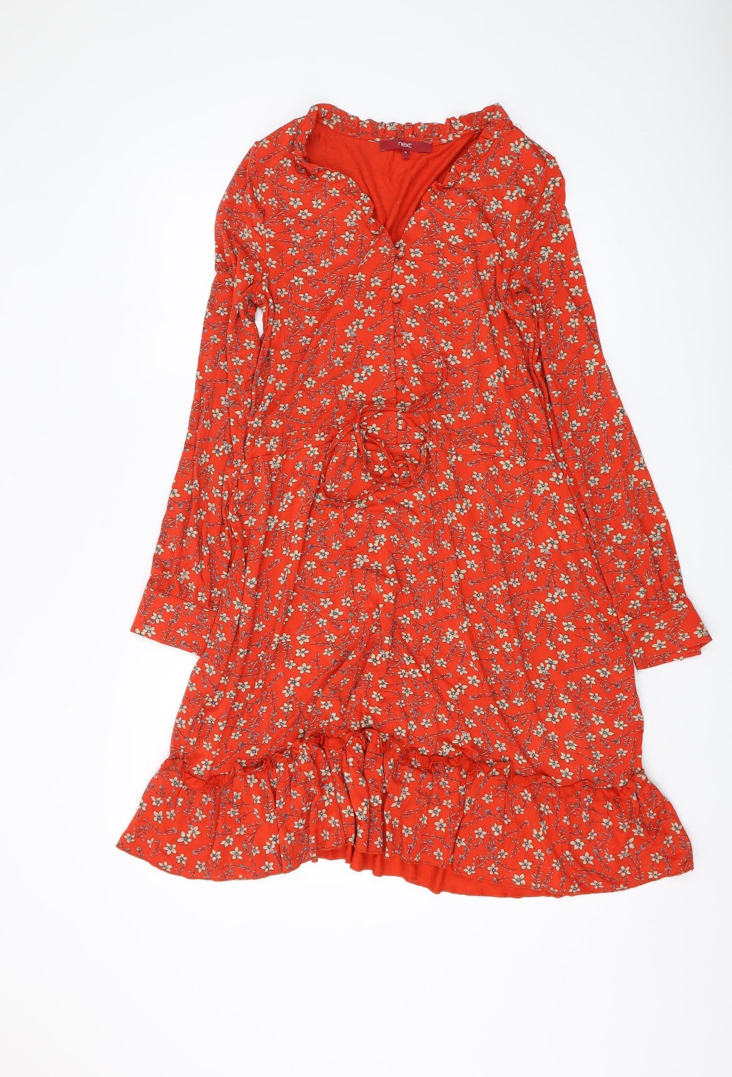 Next Women's Red Floral Shirt Dress Size 10