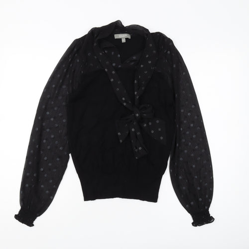 Oasis Women's Black XS Polka Dot Bow Pullover Jumper