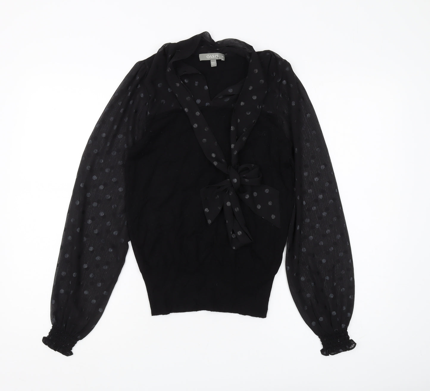 Oasis Women's Black XS Polka Dot Bow Pullover Jumper
