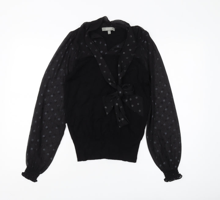 Oasis Women's Black XS Polka Dot Bow Pullover Jumper