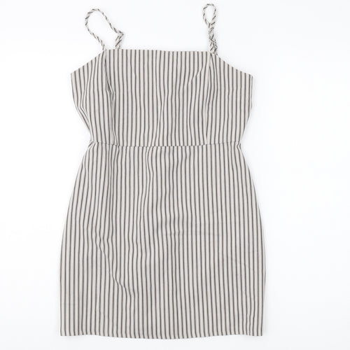 Pull&Bear Women's Grey Striped Shift Dress L