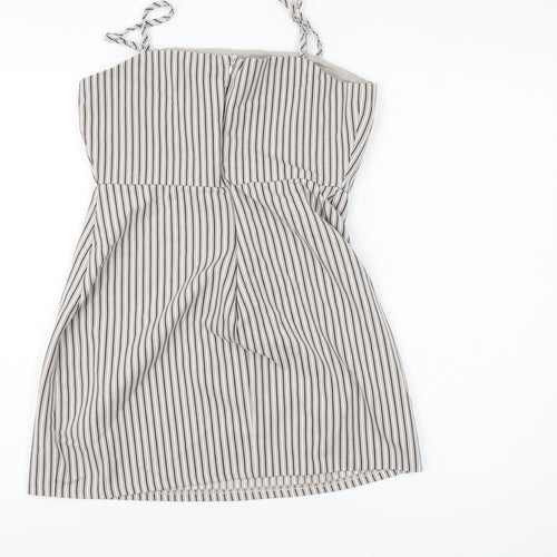 Pull&Bear Women's Grey Striped Shift Dress L