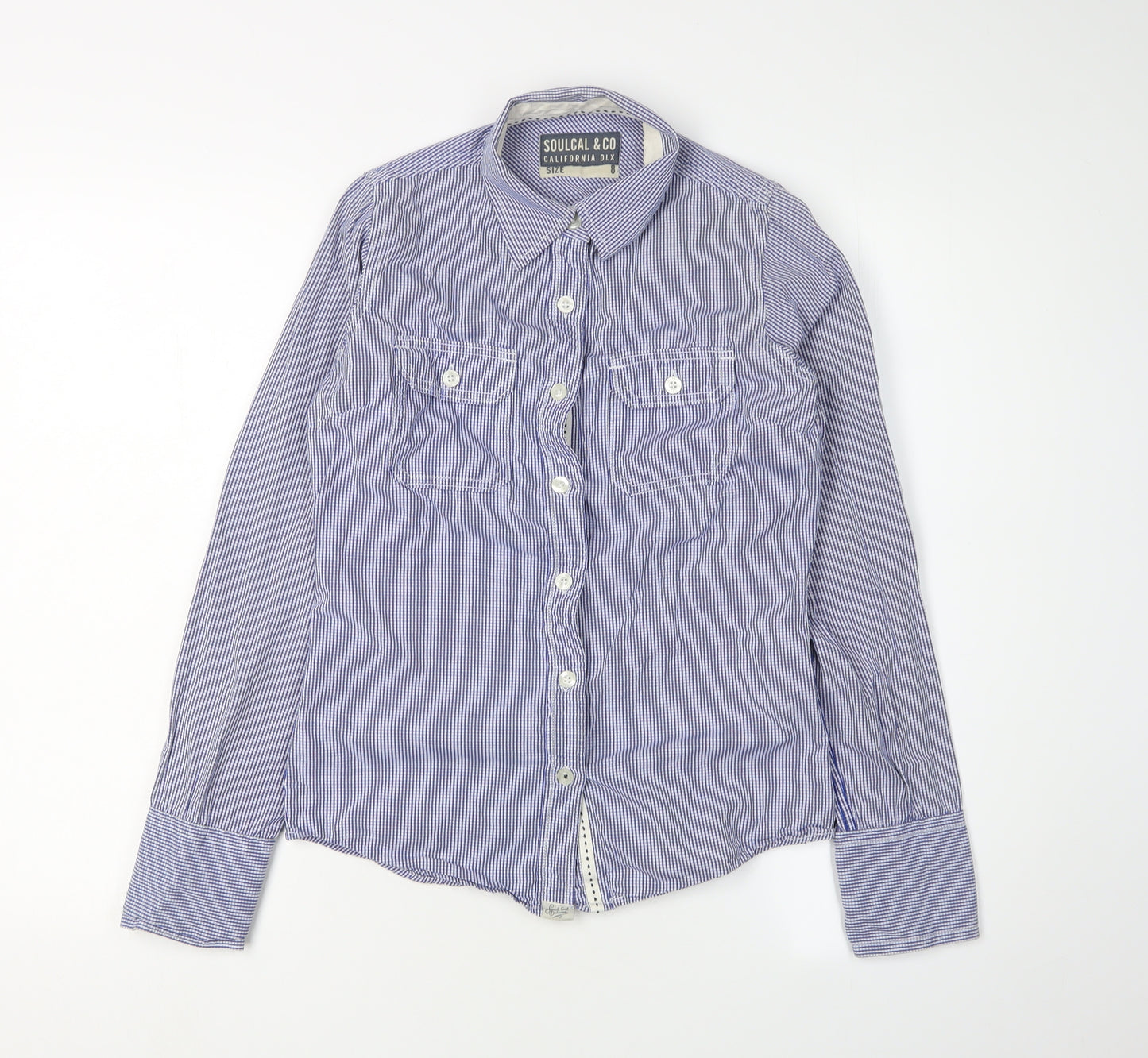 SoulCal & Co Women's Blue Size 8 Check Button-Up Shirt