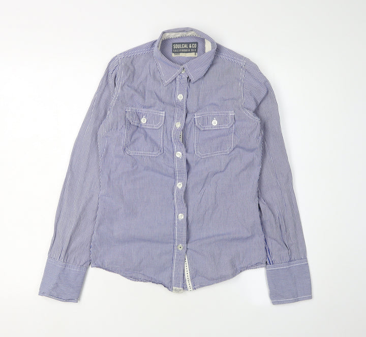 SoulCal & Co Women's Blue Size 8 Check Button-Up Shirt