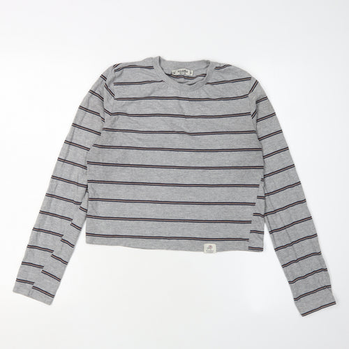Pull&Bear Women's Grey Cropped Striped T-Shirt