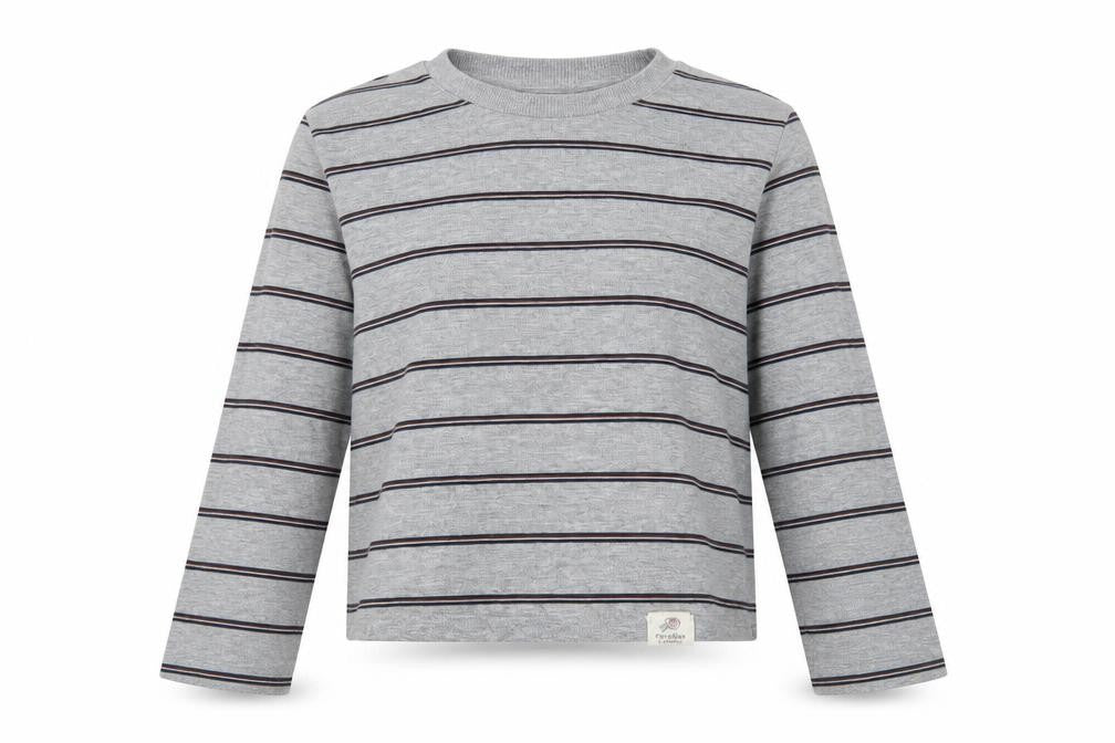 Front view of Pull&Bear Women's Grey Cropped Striped T-Shirt