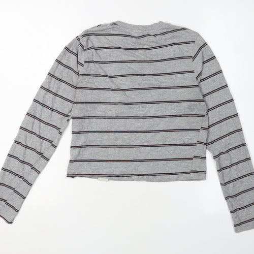 Pull&Bear Women's Grey Cropped Striped T-Shirt