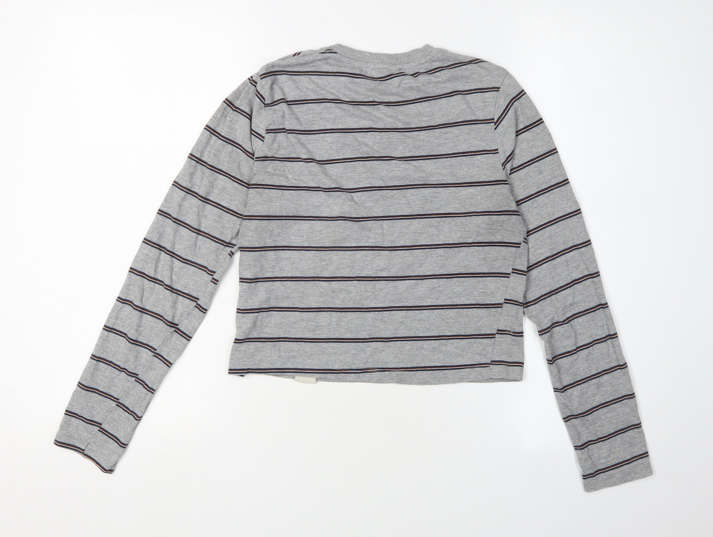 Pull&Bear Women's Grey Cropped Striped T-Shirt
