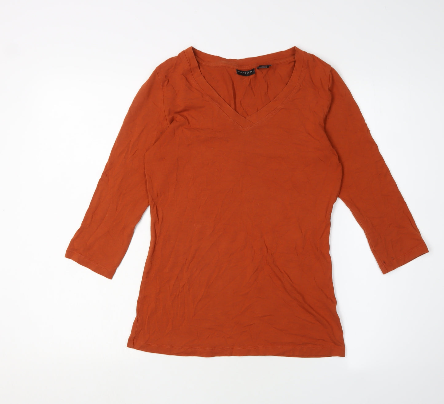 Tahari Women's Orange V-Neck 3/4 Sleeve Top