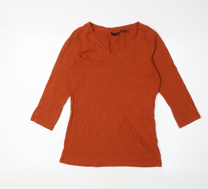 Tahari Women's Orange V-Neck 3/4 Sleeve Top