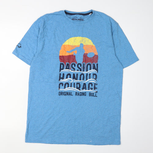 Raging Bull Men's Blue Graphic Print T-Shirt, M, Sports, Crew Neck