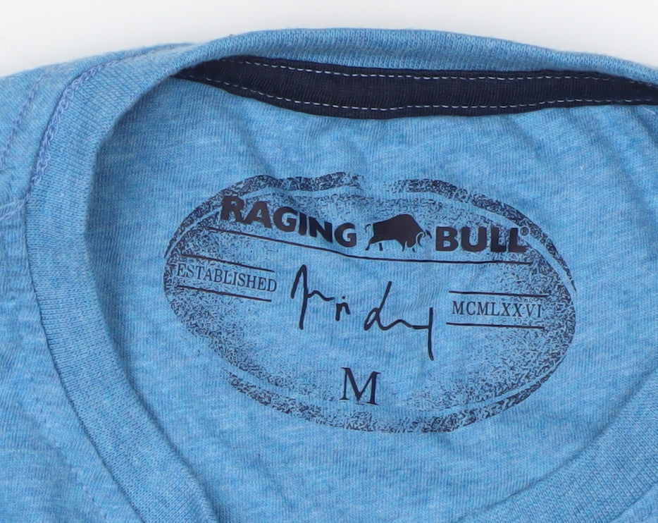 Raging Bull Men's Blue Graphic Print T-Shirt, M, Sports, Crew Neck