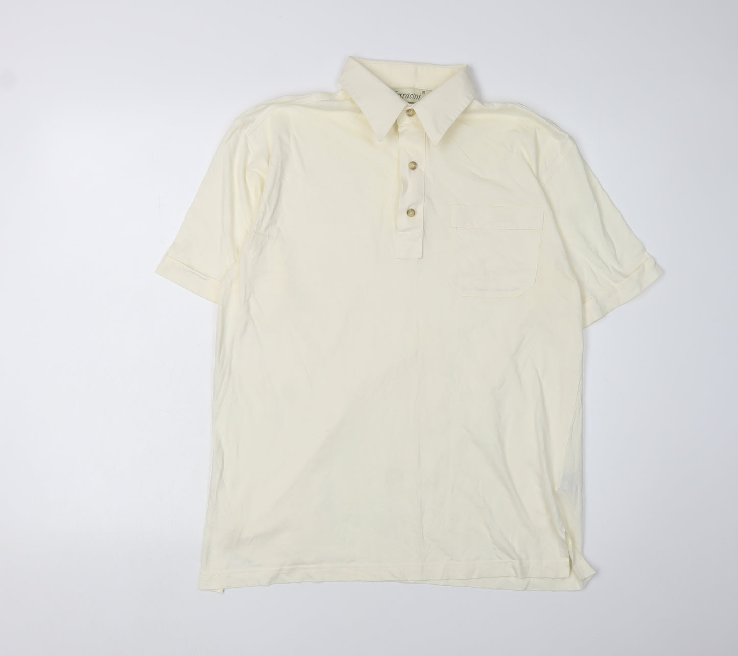 Ferracini Men's Ivory Polo Shirt M Collared Button Casual