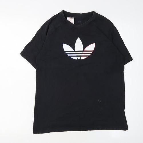 Adidas Boys Black Graphic T-Shirt 12-13 Years Regular Fit