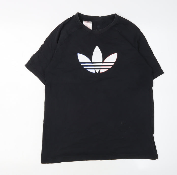 Adidas Boys Black Graphic T-Shirt 12-13 Years Regular Fit