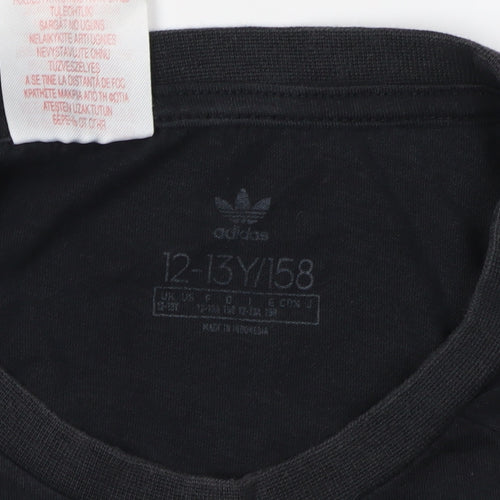 Adidas Boys Black Graphic T-Shirt 12-13 Years Regular Fit