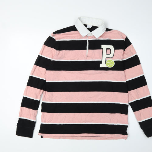 Zara Women's Pink and Black Striped Pullover Sweatshirt - Size 10