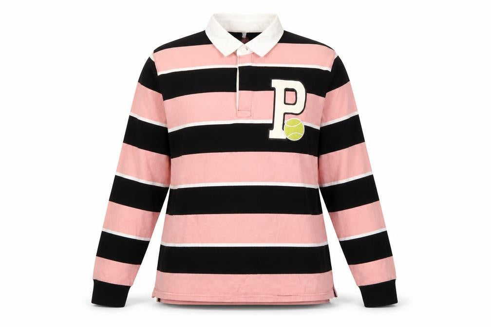 Front view of Zara Women's Pink and Black Striped Pullover Sweatshirt -, size 10