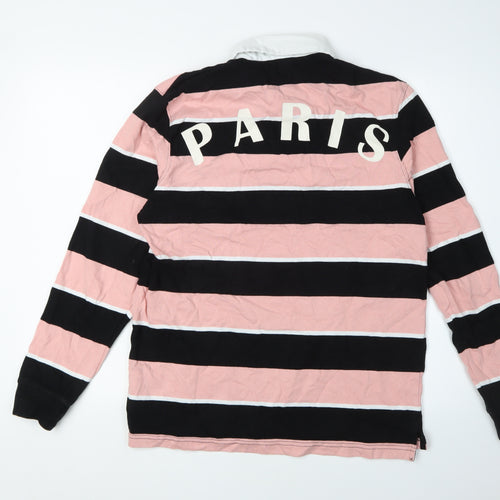 Zara Women's Pink and Black Striped Pullover Sweatshirt - Size 10