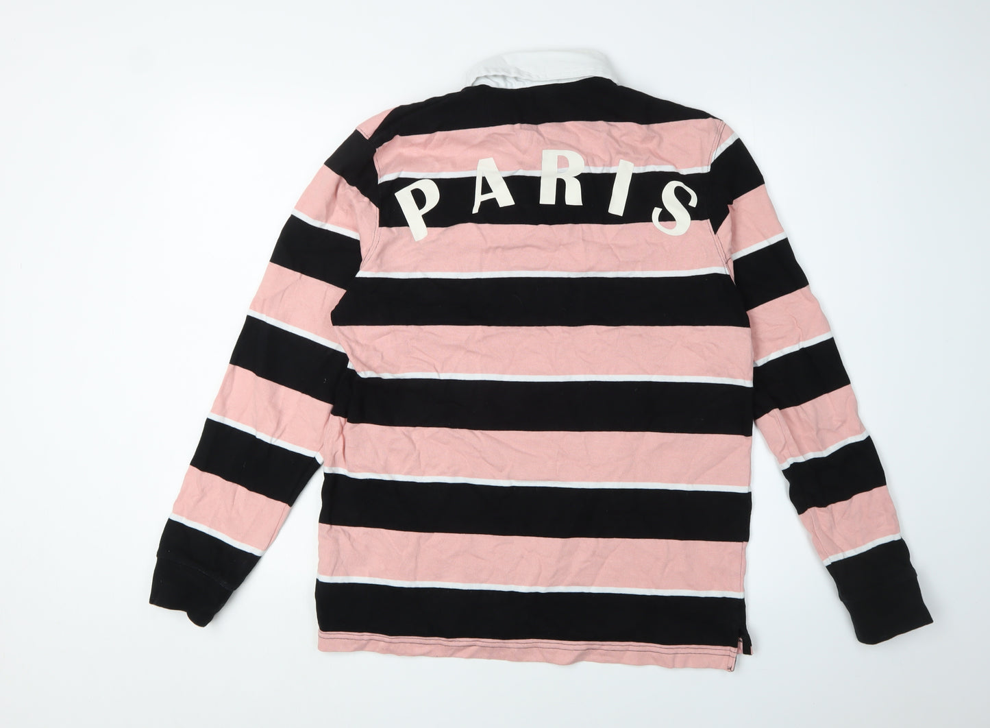 Zara Women's Pink and Black Striped Pullover Sweatshirt - Size 10