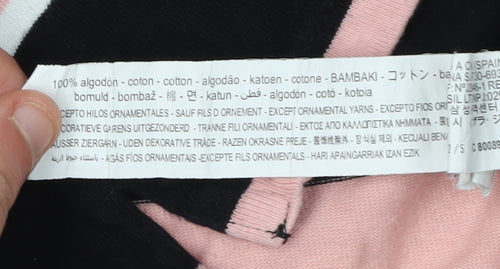 Zara Women's Pink and Black Striped Pullover Sweatshirt - Size 10