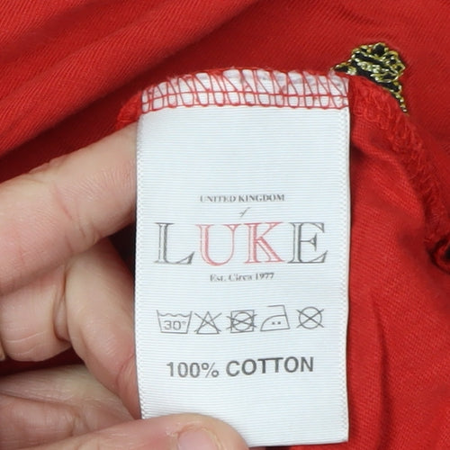 Luke Men's Red Large Cotton T-Shirt with Logo
