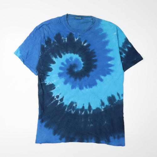 Port & Company Men's Blue Retro Tie-Dye T-Shirt L