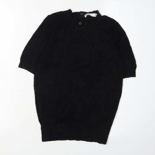 Zara Women's Black Mock Neck Short Sleeve Jumper S