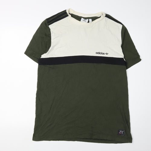 Adidas Men's Green Colourblock T-Shirt, Size L