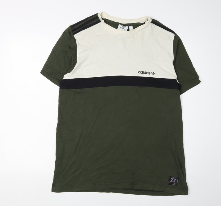 Adidas Men's Green Colourblock T-Shirt, Size L