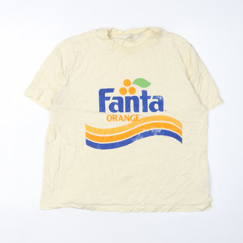 H&M Women Beige Fanta T-Shirt, Size 12, Casual Retro Style
