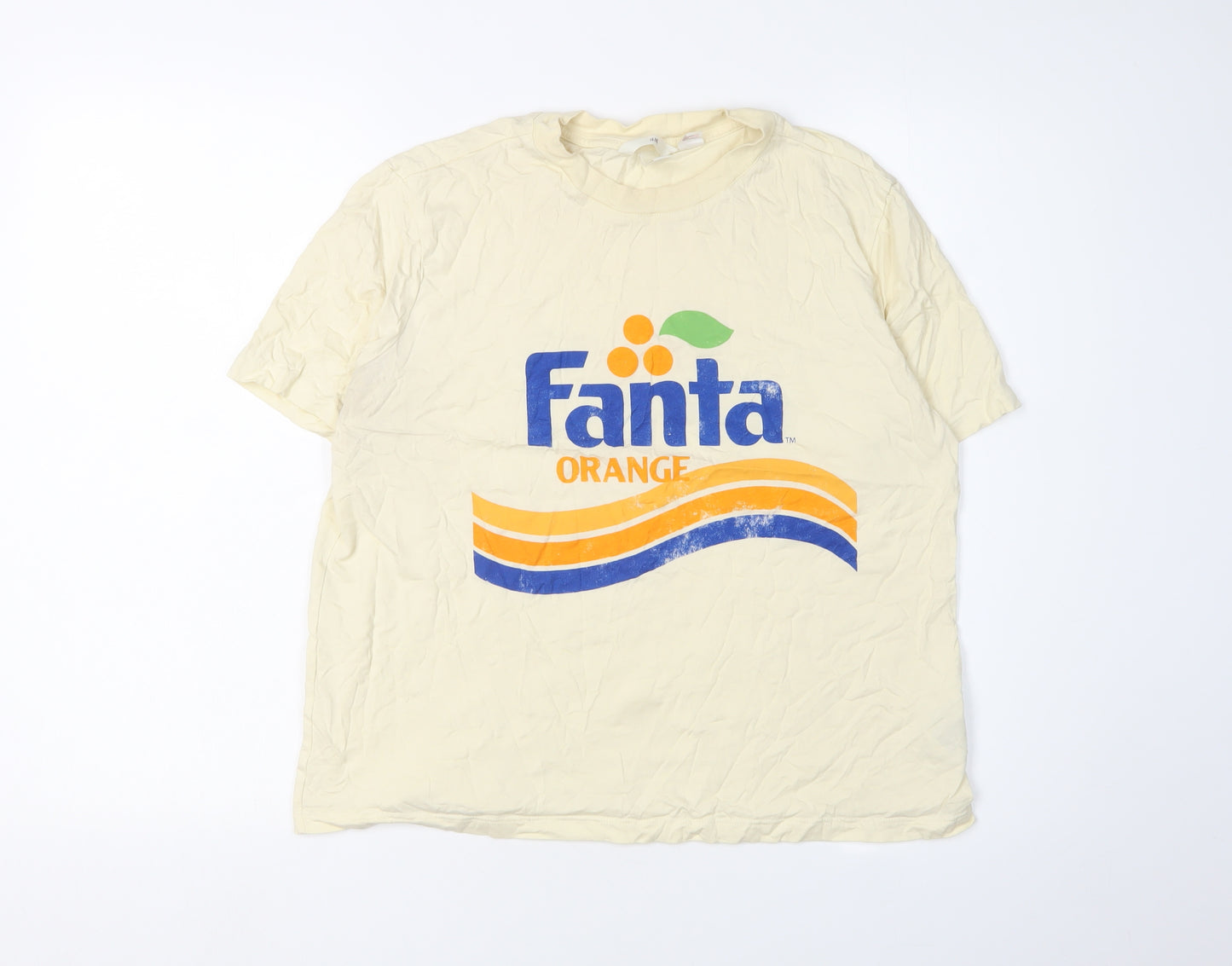 H&M Women Beige Fanta T-Shirt, Size 12, Casual Retro Style