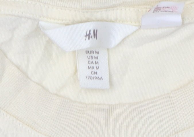 H&M Women Beige Fanta T-Shirt, Size 12, Casual Retro Style