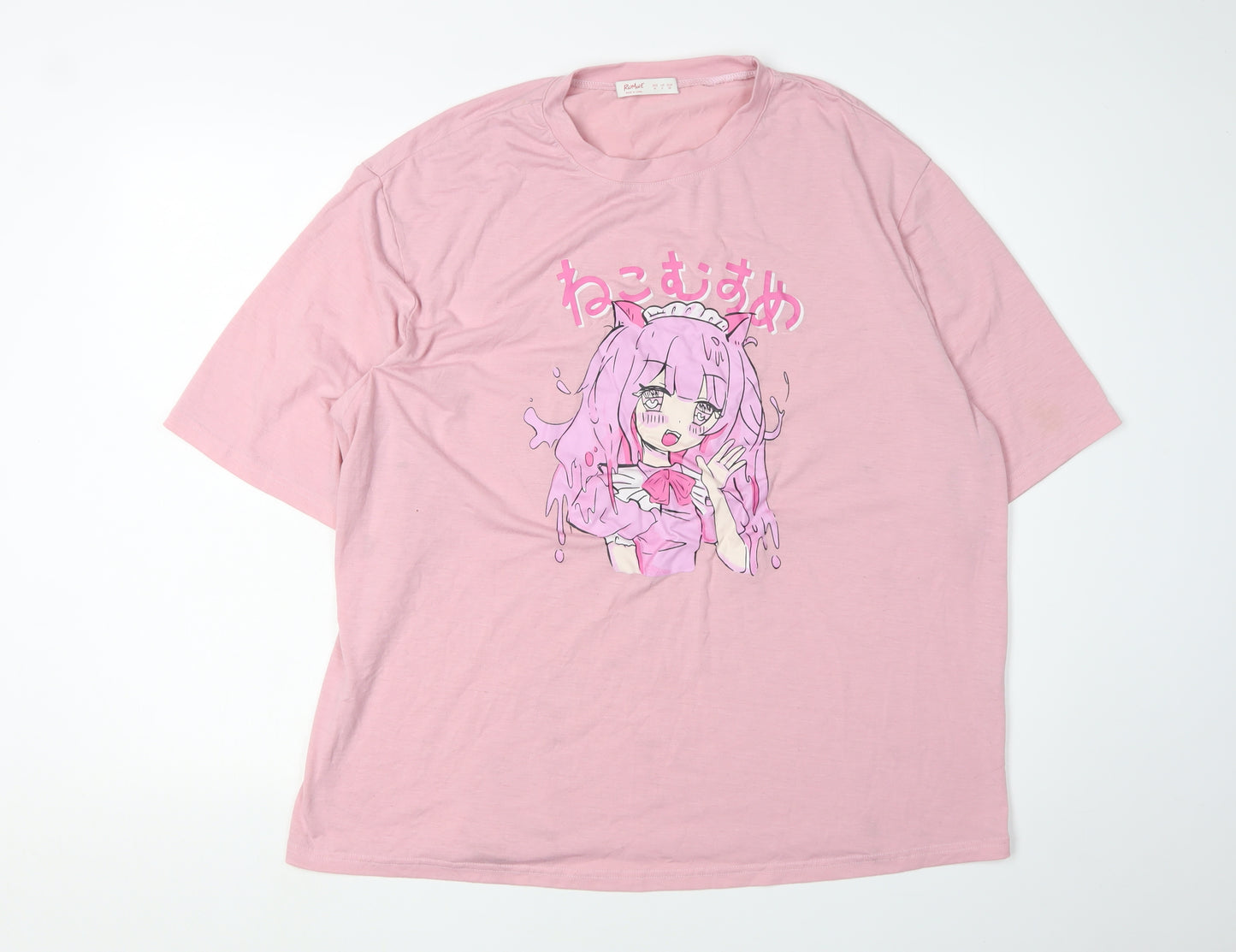 Romwe Women's Pink Anime T-Shirt, Size M, Short Sleeve