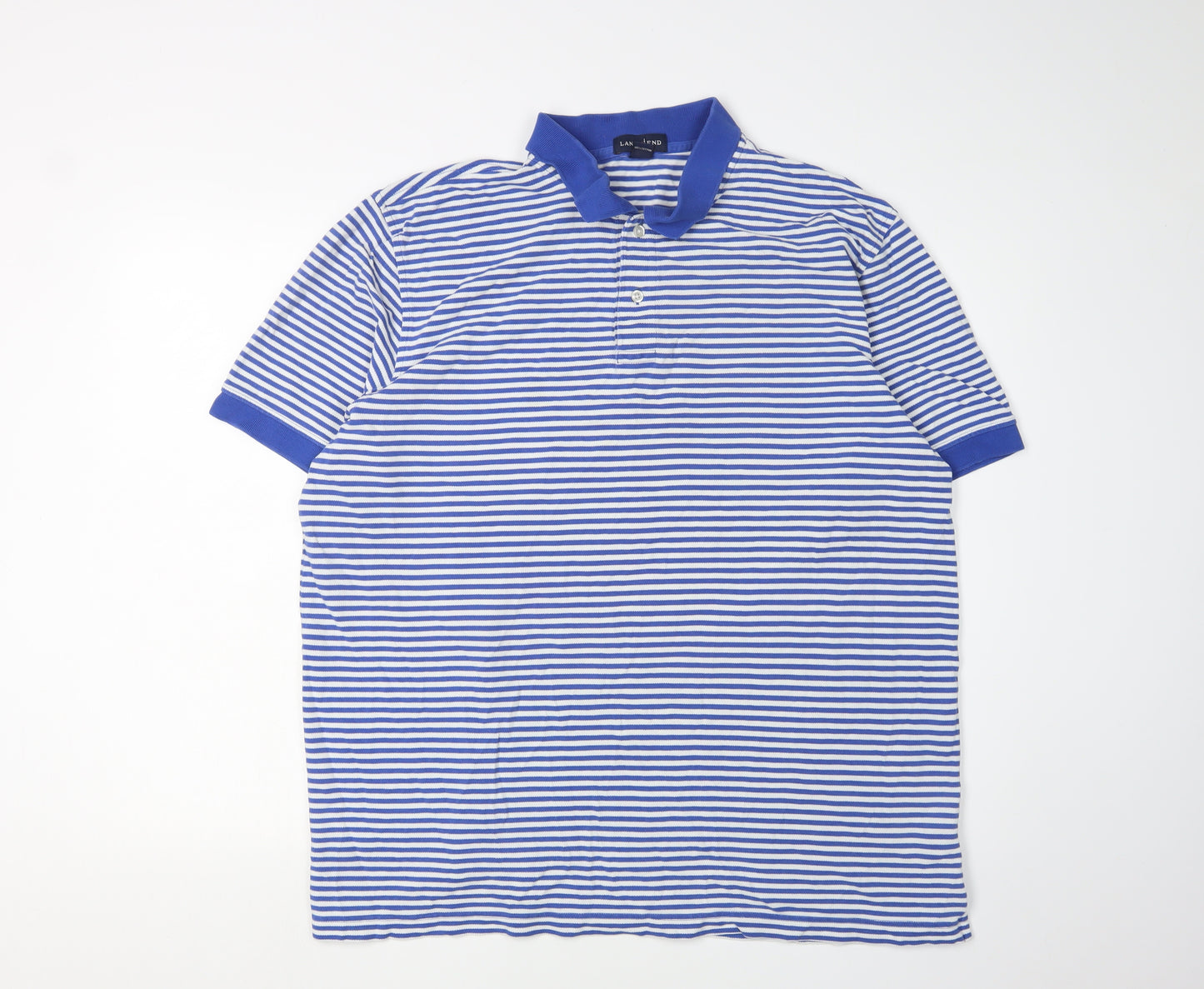 Lands' End Men's Blue Striped Polo Shirt XL