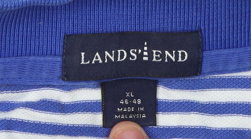 Lands' End Men's Blue Striped Polo Shirt XL