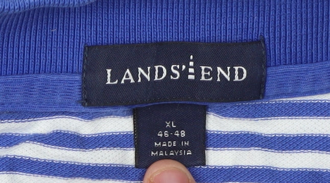 Lands' End Men's Blue Striped Polo Shirt XL