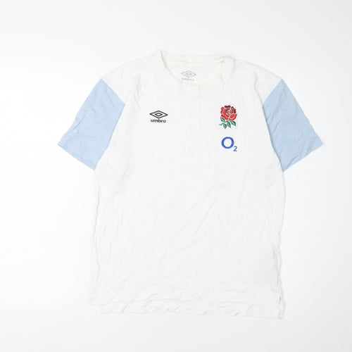 Umbro Boys White Rugby T-Shirt with Logo, YXL, Sports