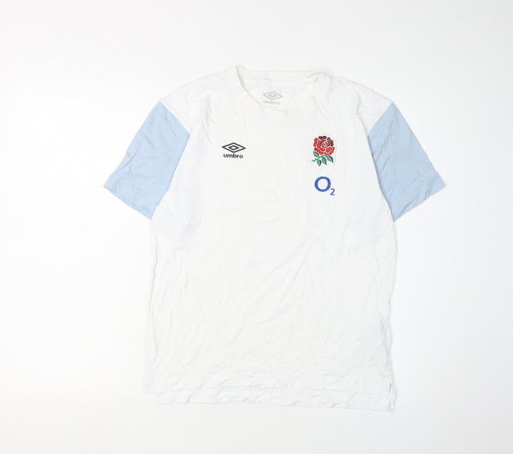 Umbro Boys White Rugby T-Shirt with Logo, YXL, Sports