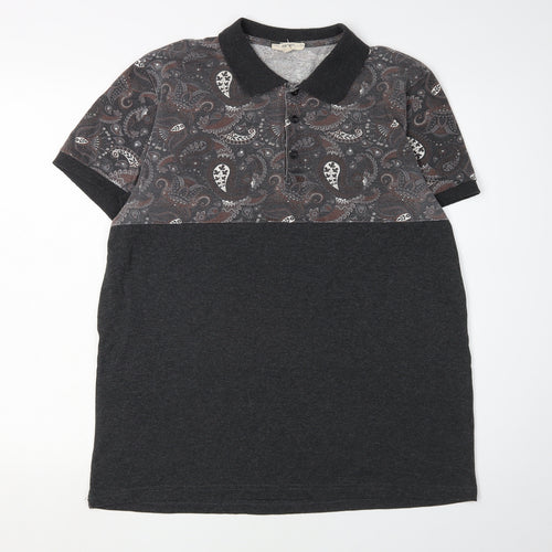 Koton Men's Black Paisley Polo Shirt XL Slim Fit