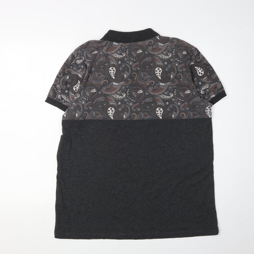 Koton Men's Black Paisley Polo Shirt XL Slim Fit