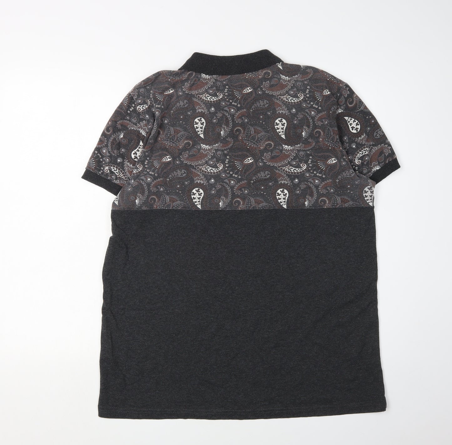 Koton Men's Black Paisley Polo Shirt XL Slim Fit